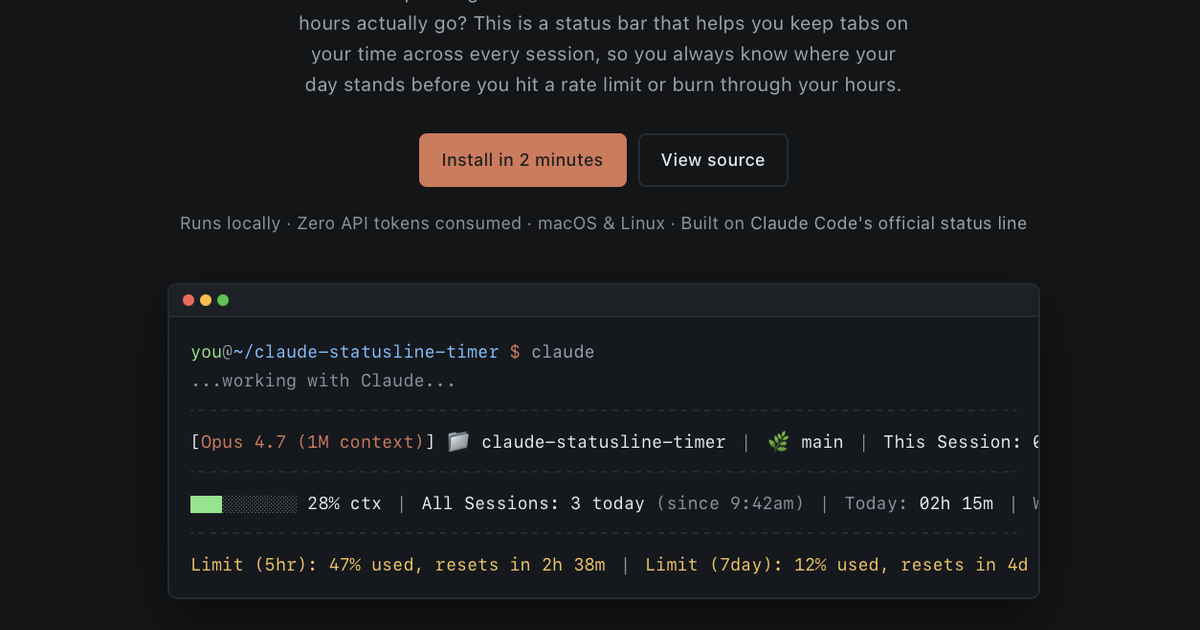 Claude Code Status Timer: Keep Tabs on Your Claude Hours by Rob K